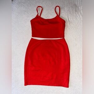 Red two piece skirt set